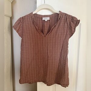 Loft Outlet- Brown Gingham Short Sleeve Blouse (EUC)
